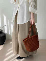 Elastic Waist Cotton Skirt - Women's Midi