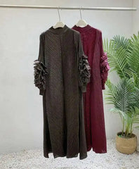 Truly Pleated Ruffle Sleeve Dress