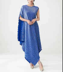 Plissé Metallic Cape Dress