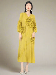 Pleated 3D Ruffle Floral Dress