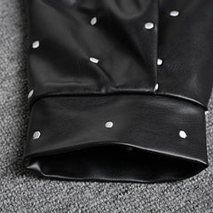 Vegan Leather Polka Dot Puff Shoulder Coat