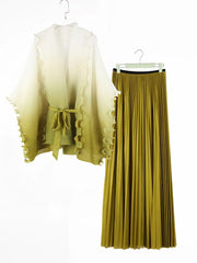 Kimono Sleeve Pleated Top & Plisse Midi Skirt