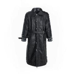 Men's Black Faux Mink Fur & Leather Trench Coat