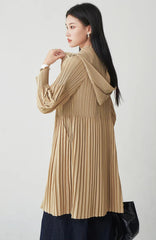 Elegant Pleated Hooded Coat
