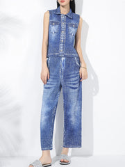 Plissé Pleated Denim-Inspired Pants Set