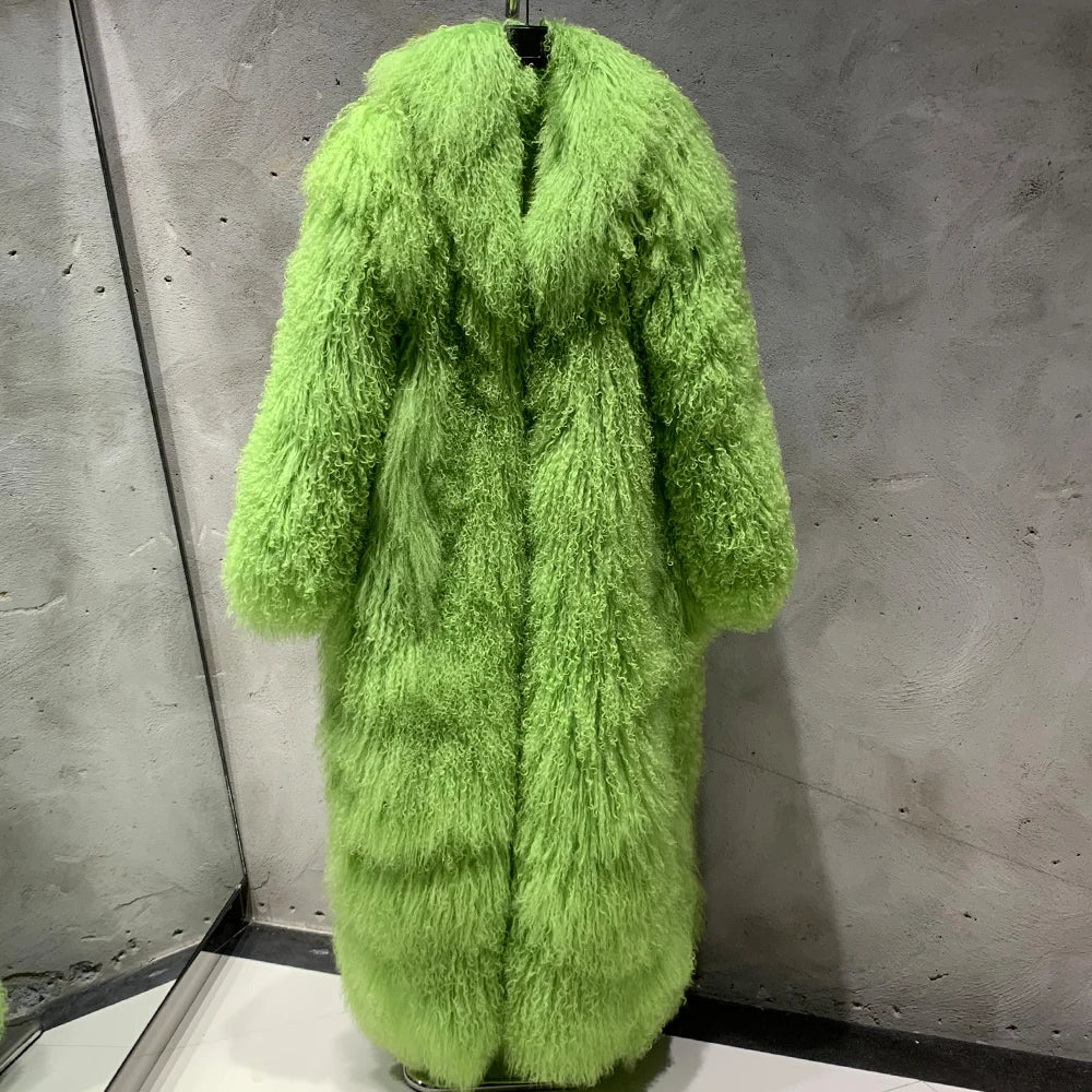 Luxury Real Mongolian Fur Coat - Long Length