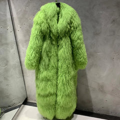 Designer Mongolian Fur Ankle-Length Overcoat