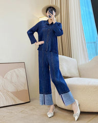 Modern Pleats Denim Wide-Leg Set
