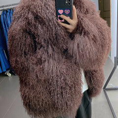 Designer Oversized Shearling Mongolian Fur Coat