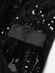 Women's Luxe Black Sequin Feather Sleeve Blazer