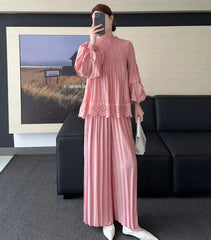 Flowy Plissé Blouse & Palazzo Pants