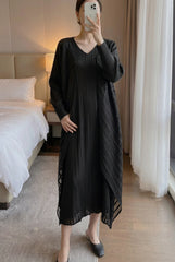 Luxury Plissé V-Neck Midi Dress