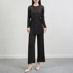 Luxury Plisse Striped Trousers Set