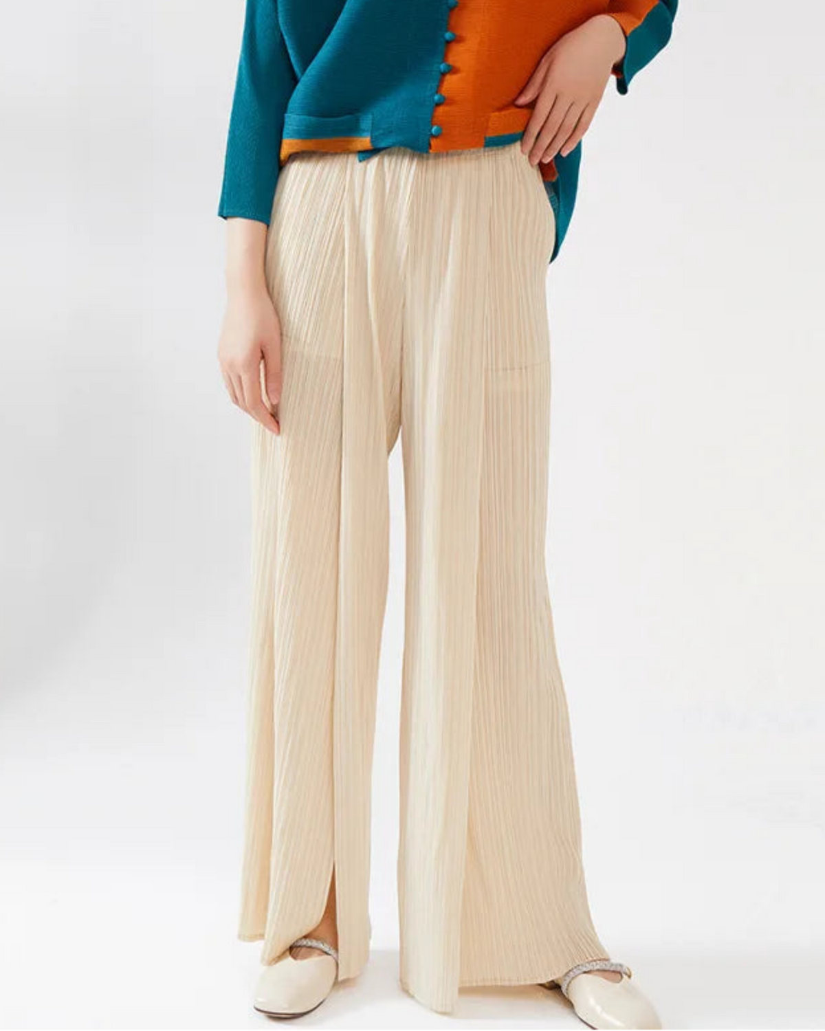 Couture Plisse Wide Leg Pants