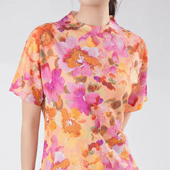 Floral Plisse Short Sleeve Dress