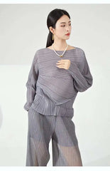 Pleated Relaxed Boat Neck Top