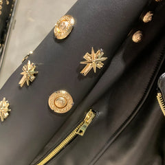 Luxury Studded Lambskin Leather Biker Jacket