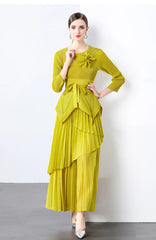 Elegant Plisse Blouse & Skirt Set