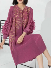 Luxury Plissé Floral Sleeve Dress