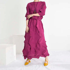 Plissé Geometric Midi Dress