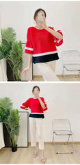 Truly Pleated Stripe 3/4 Sleeve Top