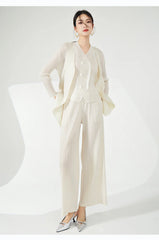 Women's Luxe 3-Piece Pleated Vest, Long Coat, Pants Set