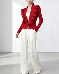 Petite Ruffled Plissé Cardigan