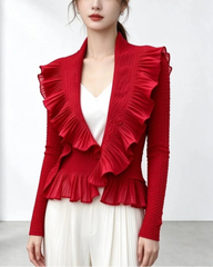 Petite Ruffled Plissé Cardigan