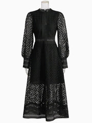 Luxury Lace Midi Dress - Long Balloon Sleeve 