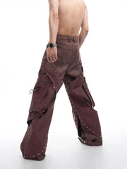 Men's Western Suede Cargo Baggy Pants