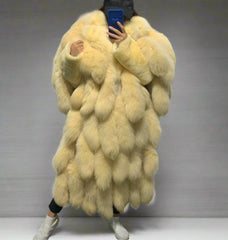 Genuine Fox Fur Tail Oversized 2-in-1 Coat