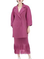 Women's 2 Piece Pleated Coat & Skirt Set with Tassels