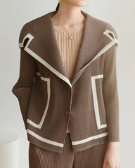 Pleated Shawl-Collar Cardigan
