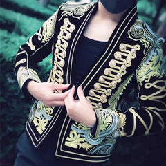 Men's Haute Couture Slim Fit Jacket with Gold Embroidery