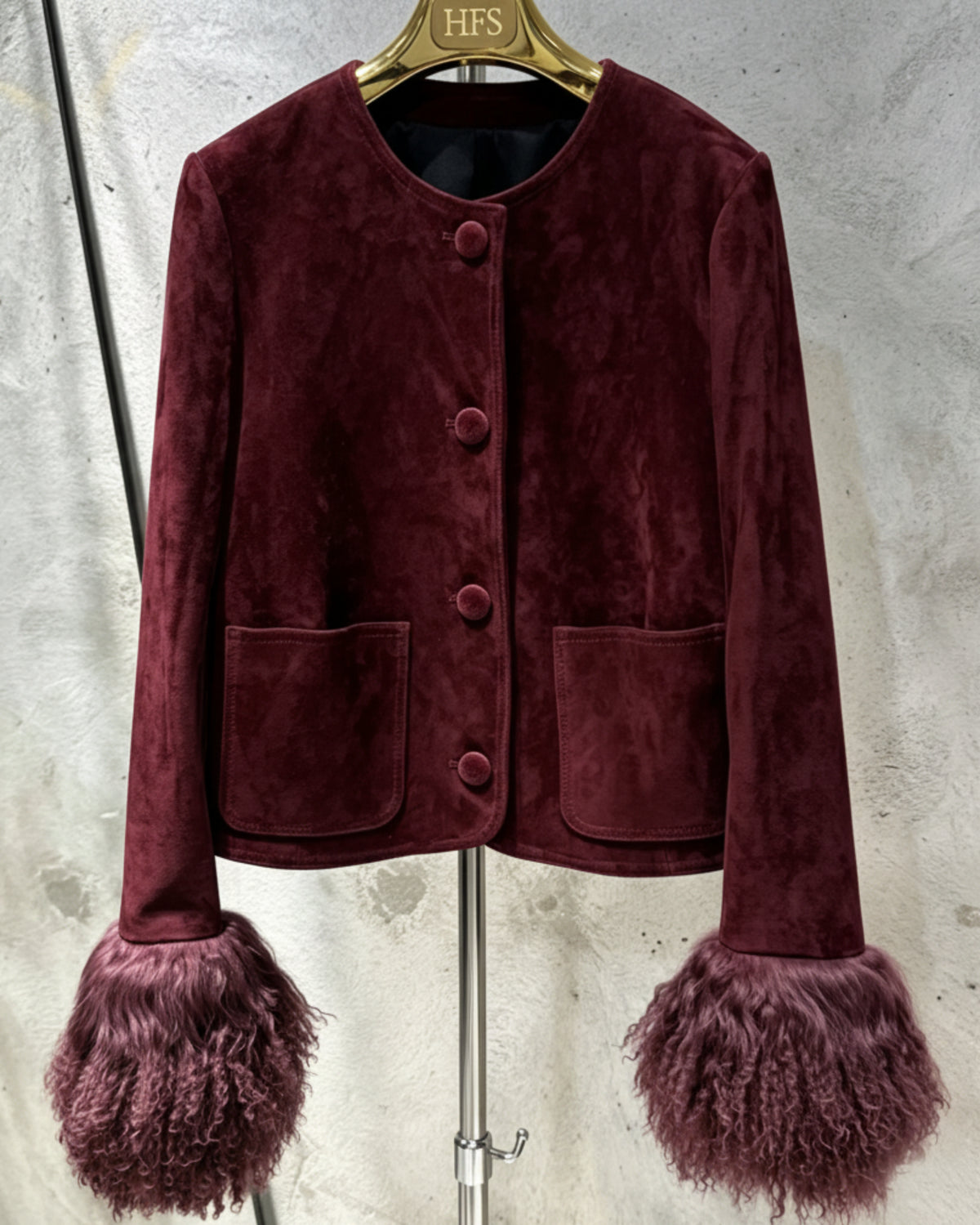 Luxury Suede Jacket with Shearling Cuffs