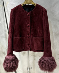 Luxury Suede Jacket with Shearling Cuffs