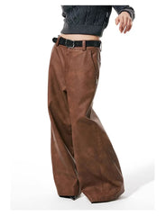 HEYFANCYSTYLE Luxury Wide Leg PU Leather Pants