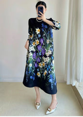 Luxury Floral Midi Dress - Truly Pleated 3/4 Sleeves