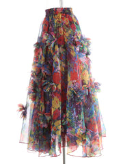 Floral Appliqué Pull-On Skirt