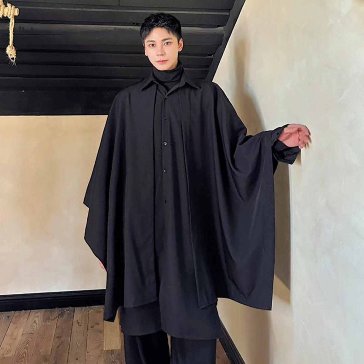 Men's Oversized Mantle Long Sleeve Drape Shirt