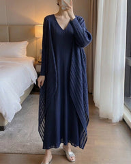 Luxury Plissé V-Neck Midi Dress
