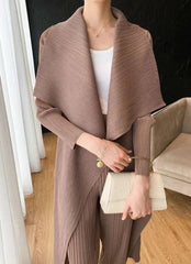 Elegant Drape Pleat Long Cardigan