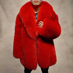 Red Fox Fur Coat for Men with Collar