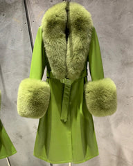 Sheepskin Leather & Fox Fur Trench Coat