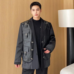 Men's Moto Faux Leather Multi-Pocket Vest