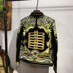 Men's Haute Couture Slim Fit Jacket with Gold Embroidery