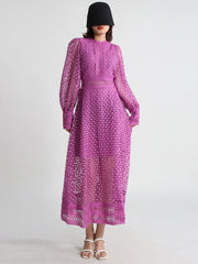 Luxury Lace Midi Dress - Long Balloon Sleeve 