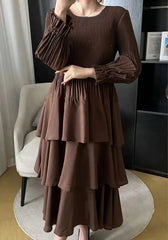 Pleated Lantern Sleeve Ruffle Dress