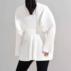 HEYFANCYSTYLE White Oversized Pleated V-Neck Dress