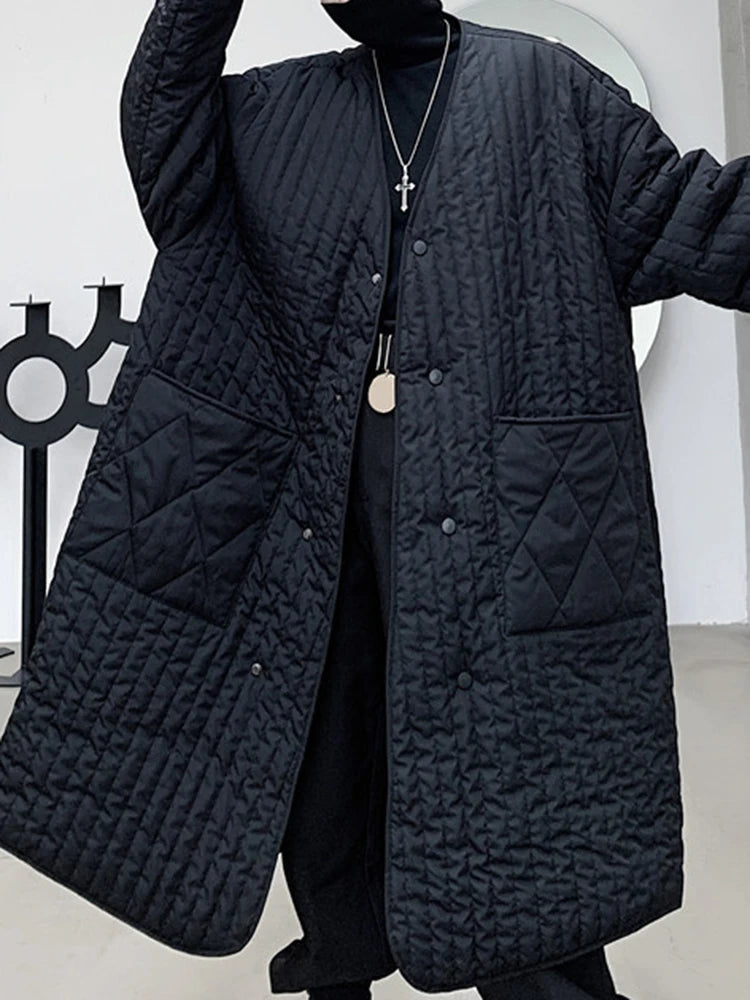 HEYFANCYSTYLE Black Cotton-Padded Parka Coat